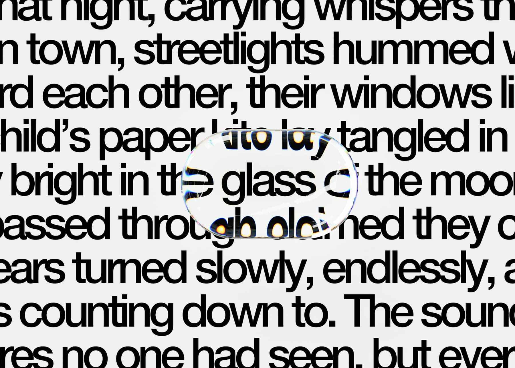 A text snippet focused through a magnifying glass