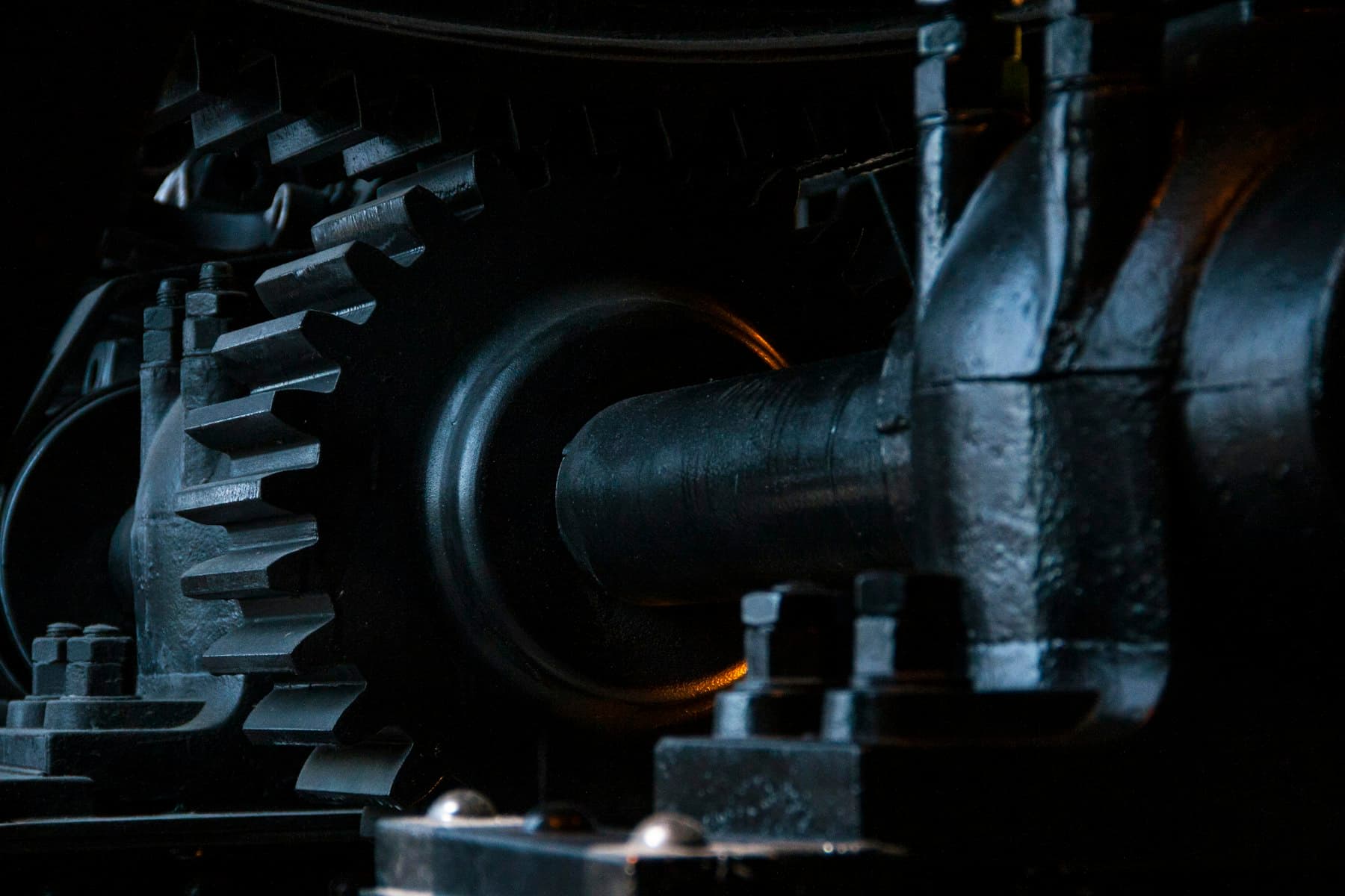 Close-up photography of black metal gears