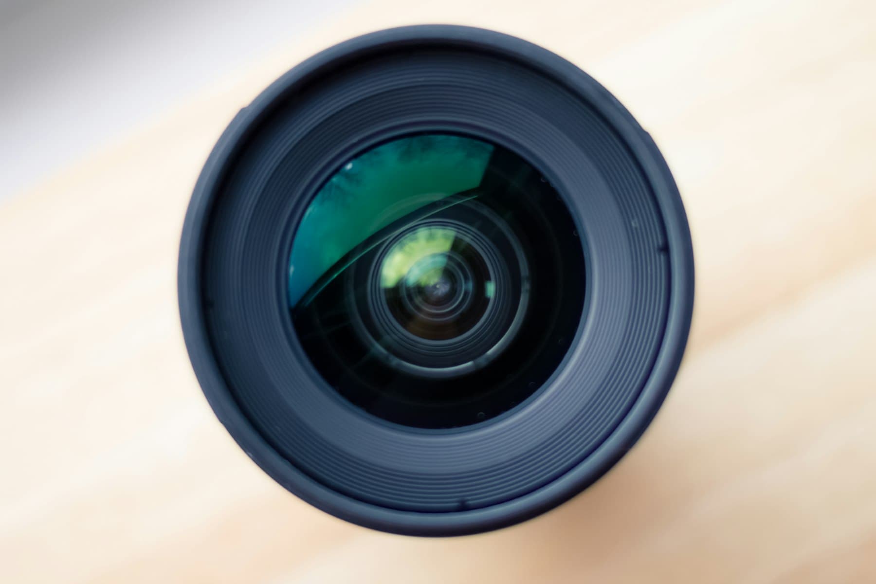 Close-up of a camera lens in selective focus