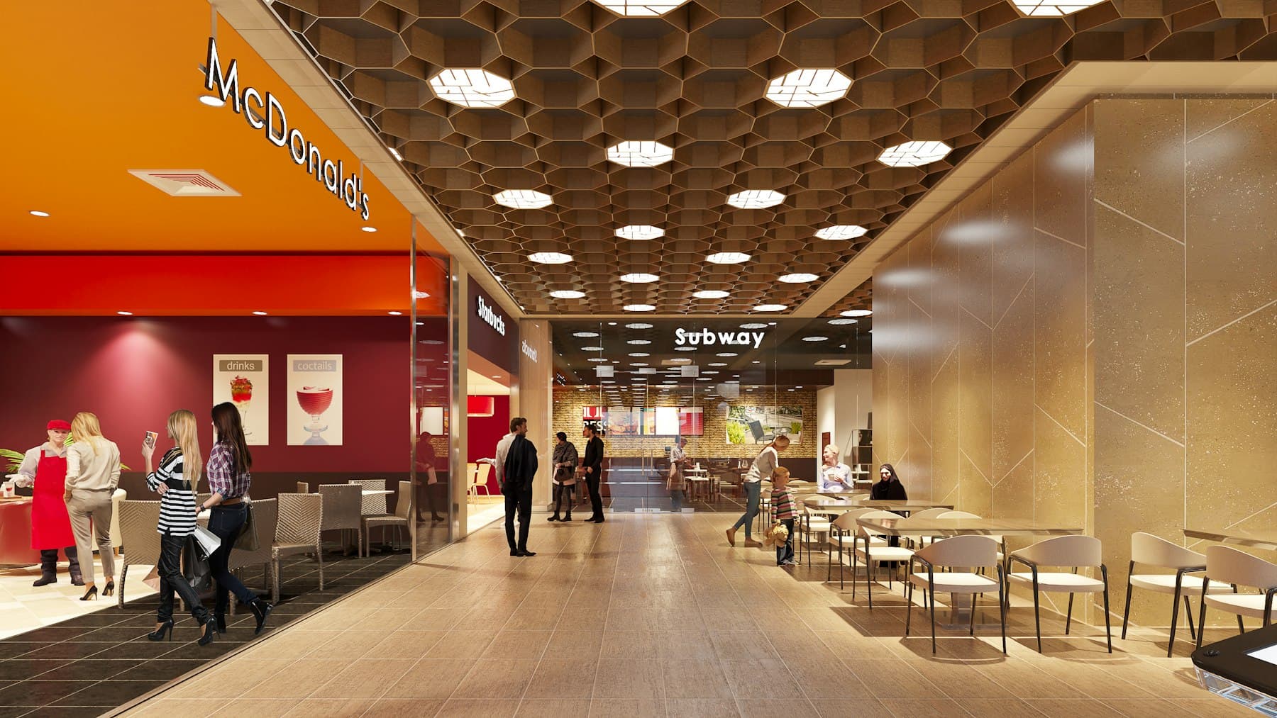 People walking through a modern shopping mall interior
